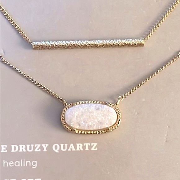 Brand New Luna Norte Genuine Druzy Quartz & Bar 14K Gold Plated Necklace Set - Picture 4 of 14